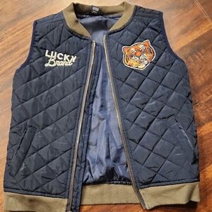 Lucky Brand,4T Navy Quilted Vest with Tiger Embroidery
